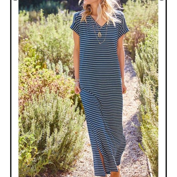 Matilda Jane Women’s Blue & White Stripe Set Sail Maxi Dress Shirt Dress Small - Picture 9 of 9